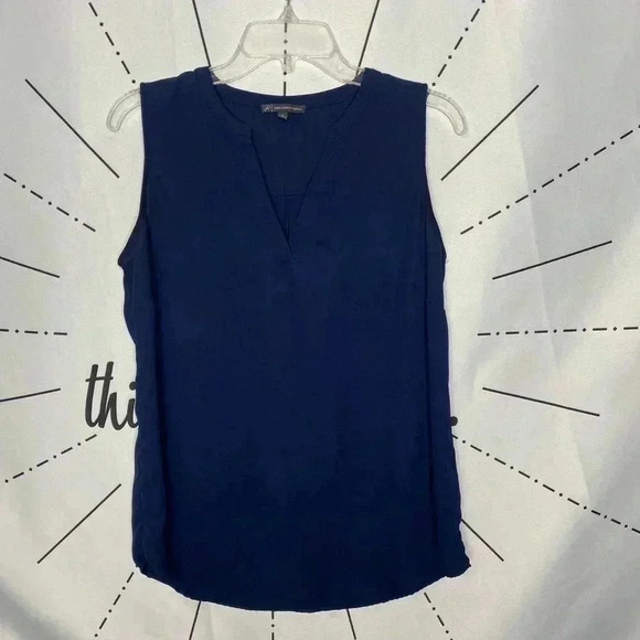 Adrianna Papell Navy Popover V Neck Blouse - Picture 2 of 4